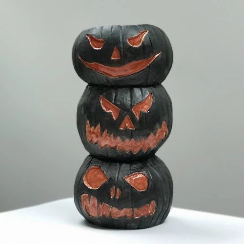 This jack-o-lantern tiki mug was created with Blackjack clay